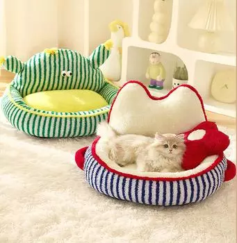 Зимнее теплое гнездо для кошки, милое гнездо для собаки из кораллового бархата и креативная тема дивана для кошки 60cm x 50cm белый