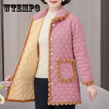 Зимнее теплое и толстое пальто для мамы с бархатом, хлопковая куртка средней и длинной длины, хлопковая куртка, женская одежда XL зелёный