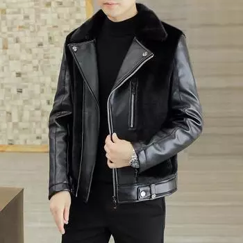 Зимнее теплое кожаное пальто из золотого норкового флиса, мужское меховое цельное пальто на молнии с лацканами, утолщенная меховая куртка, модное мужское пальто 4XL