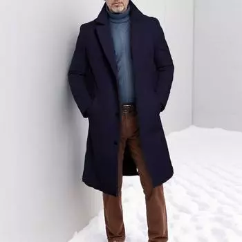 Зимнее теплое мужское шерстяное пальто с отворотом, модная винтажная куртка среднего размера S