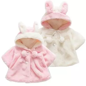 Зимнее теплое пальто для маленьких девочек, плащ с капюшоном и милыми кроличьими ушками, плотная одежда 70 розовый