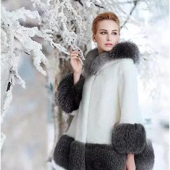 Зимнее теплое пальто-парка средней длины, приталенная талия, большой меховой воротник, меховое пальто с капюшоном