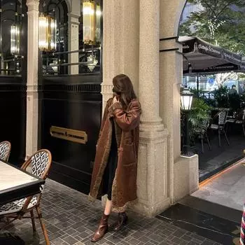 Зимнее теплое пальто женское осенне-зимнее стоячее пальто длинное мотоциклетное пальто мех интегрированный утолщенный искусственный мех XS recommends 80-50kg