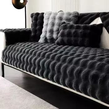 Зимнее теплое супермягкое плюшевое полотенце для дивана с кроликом, утепленный бархатный нескользящий секционный чехол для дивана, нескользящий L-образный чехол для дивана 70x70cm 1pc