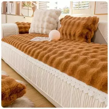 Зимнее теплое супермягкое плюшевое полотенце для дивана с кроликом, утепленный бархатный нескользящий секционный чехол для дивана, нескользящий L-образный чехол для дивана 70x70cm 1pcs
