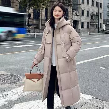 Зимнее теплое свободное хлопковое пальто в корейском стиле для женщин в гонконгском стиле, средней длины M чёрный