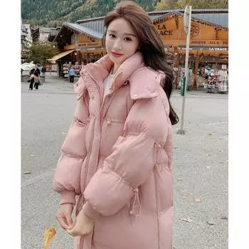 Зимнее теплое утолщенное модное и удобное женское длинное пальто с капюшоном M белый