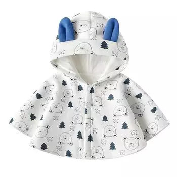 Зимнее теплое ветрозащитное пончо с капюшоном и кнопками для малышей, милая накидка с принтом 110