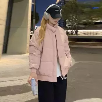 Зимнее теплое женское однотонное утепленное пальто с воротником-стойкой S розовый