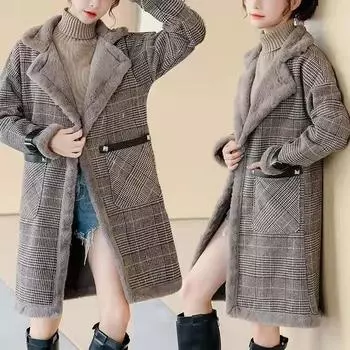 Зимнее теплое женское пальто на замшевой подкладке с мехом, новое корейское модное утолщенное зимнее пальто, длинное пальто, женские теплые плащи XS