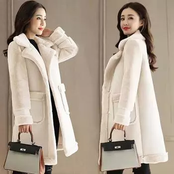 Зимнее теплое женское пальто на замшевой подкладке с меховой подкладкой, европейское новое модное толстое зимнее пальто, длинное пальто, женские теплые плащи M