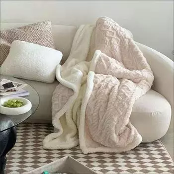 Зимнее толстое коралловое флисовое одеяло для офиса, дивана, кровати и т. д. 70*100cm Double layer shawl blanket абрикосовый