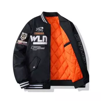 Зимнее толстое мотоциклетное пальто с хлопковой подкладкой, форменная бейсбольная куртка с воротником, теплая куртка пилота, повседневная куртка-бомбер с пузырьками L чёрный