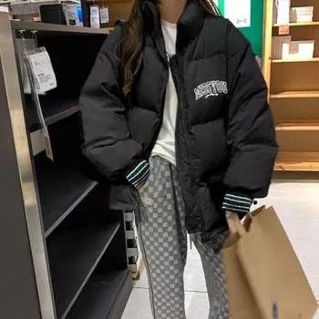 Зимнее толстое пальто для женщин, большая куртка в корейском стиле, хлопковая одежда для студентов S чёрный