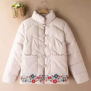 Зимнее толстое пальто с хлопковой подкладкой и цветочной вышивкой в национальном стиле, женские куртки в стиле ретро, парка L