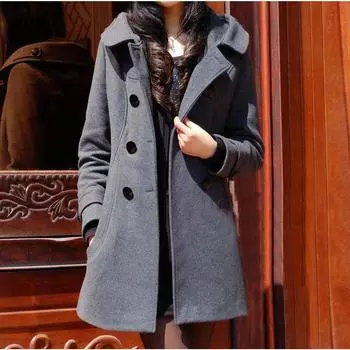Зимнее толстое шерстяное пальто, женское хлопковое облегающее шерстяное пальто средней длины с капюшоном S чёрный