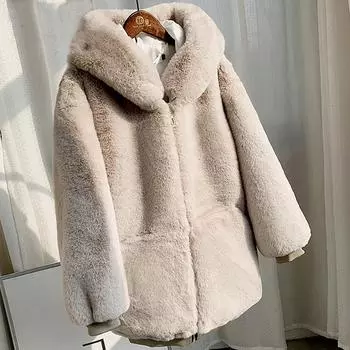 Зимнее толстое теплое пальто из искусственного меха, женская куртка с капюшоном и длинным рукавом из искусственного меха, роскошные зимние меховые пальто