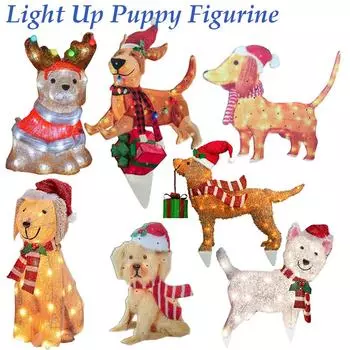 Зимнее украшение для собаки, водонепроницаемое, яркое, с подсветкой, украшение в виде щенка в рождественской шапке из акрила для дома, сада, передней дорожки, дорожки