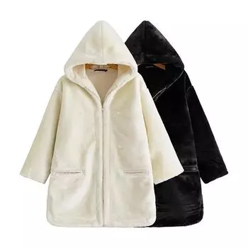 Зимнее уличное пальто из искусственного меха INS, утолщенное теплое женское длинное плюшевое пальто, куртка прилив S белый