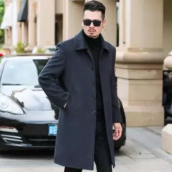 Зимнее утепленное мужское деловое длинное кашемировое пальто с лацканами длиной до колена шерстяная ветровка большого размера пальто 170