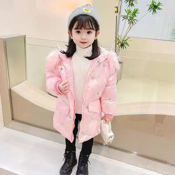 Зимнее утепленное пальто для девочек, детская одежда на хлопковой подкладке для маленьких девочек M