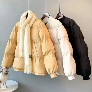 Зимнее утепленное пуховое пальто, бейсбольная хлопковая стеганая куртка, свободная желтая женская парка, одежда M бежевый