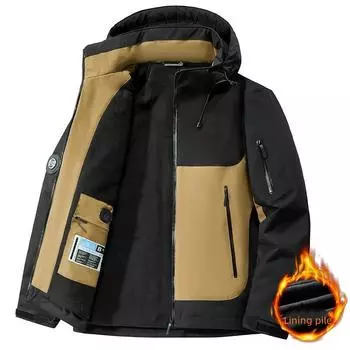 Зимнее утепленное водонепроницаемое пальто Мужская шапка съемная флисовая подкладка куртка больших размеров M зелёный