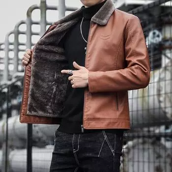 Зимнее утолщенное бархатное пальто мужская кожаная куртка кожаная куртка меховая универсальная мужская одежда M