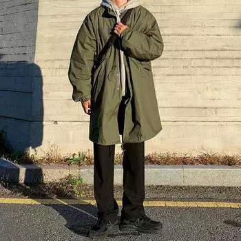 Зимнее утолщенное хлопковое пальто средней длины, ветровка, мужское в корейском стиле, универсальное, модное, свободное, японское хлопковое пальто M зелёный