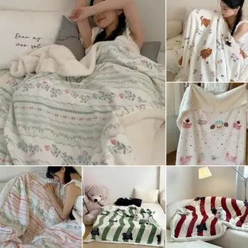 Зимнее утолщенное одеяло с рисунком из мультфильма, утолщенное флисовое одеяло, пригодное для машинной стирки, для офиса, сна, общежития, дома, кровати, дивана, для путешествий, уютное теплое одеяло