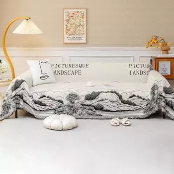 Зимнее утолщенное плюшевое полотенце для дивана Mountain Running Water Full Cover Fabric, китайское стильное высококачественное диванное покрывало, пыленепроницаемое одеяло All-inclusive 180*130cm