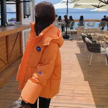 Зимнее утолщенное женское пальто с хлопковой подкладкой и куртки оранжевой одежды с капюшоном S чёрный