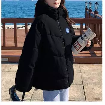 Зимнее утолщенное женское пальто с хлопковой подкладкой и куртки оранжевой одежды с капюшоном S чёрный