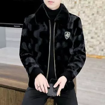 Зимнее утолщенное золотистое норковое флисовое пальто, мужская модная короткая молодежная мужская меховая цельная шуба с лацканами XL