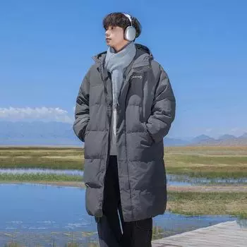 Зимнее ветрозащитное пальто длиной до колена из толстого хлопка с защитой от брызг - теплая повседневная куртка M серый