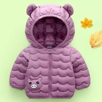 Зимнее ветрозащитное пальто с героями мультфильмов для маленьких девочек, теплая верхняя одежда с капюшоном, куртка фиолетовый