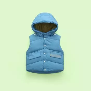 Зимнее ветрозащитное пальто с капюшоном для маленьких девочек, теплая верхняя одежда, жилет 110 светло-синий