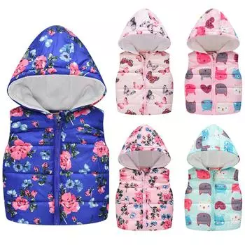 Зимнее ветрозащитное пальто с капюшоном для маленьких девочек, теплая верхняя одежда, жилет 100 синий