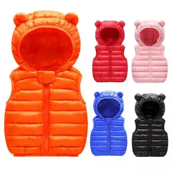 Зимнее ветрозащитное пальто с капюшоном для маленьких девочек, теплая верхняя одежда, жилет 90 красный