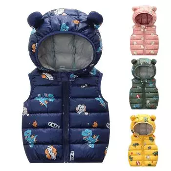 Зимнее ветрозащитное пальто с капюшоном для маленьких девочек, теплая верхняя одежда, жилет 110 жёлтый