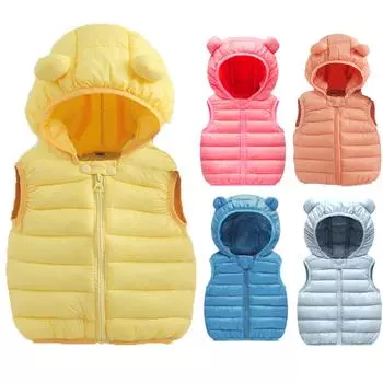 Зимнее ветрозащитное пальто с капюшоном для маленьких девочек, теплая верхняя одежда, жилет 80 горячий розовый