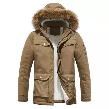 Зимнее водонепроницаемое теплое утолщенное пальто из искусственной овечьей шерсти с длинным рукавом, средней длины, с меховым воротником, хлопковое пальто XXXL чёрный