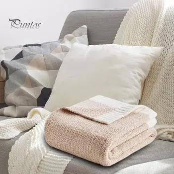 Зимнее вязаное одеяло, супермягкое теплое одеяло, уютное пушистое плюшевое легкое, можно стирать в стиральной машине, для мягкой кровати, кемпинга 130*160cm синий/белый