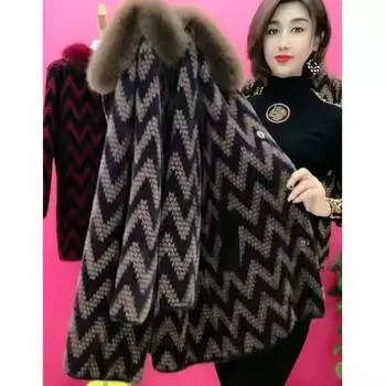 Зимнее высококачественное теплое шерстяное пальто из искусственной норки, куртка для пожилых мам среднего возраста, утолщенный вязаный кардиган, шерстяная верхняя одежда XL вино красного