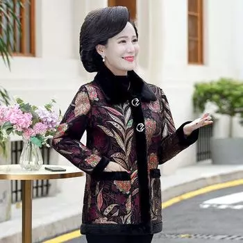 Зимнее женское бархатное пальто с подкладкой для матери, пальто и куртки с принтом, толстые парки 4XL