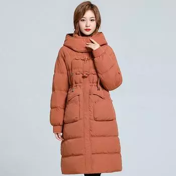 Зимнее женское длинное пальто больших размеров L-4XL с капюшоном, новинка 2023 года, модные парки больших размеров, толстое теплое пальто с хлопковой подкладкой, женские зимние куртки 2XL бежевый