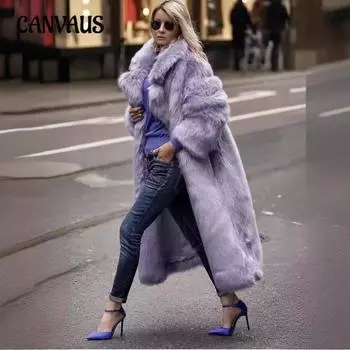 Зимнее женское длинное пальто больших размеров, модное уличное хипстерское пальто из искусственного меха с отворотом S небесно-голубой