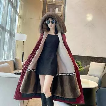 Зимнее женское длинное пальто из искусственного норкового волоса со съемной подкладкой, утепленное пальто для женщин XXXXL чёрный