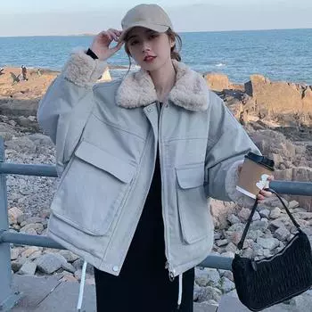 Зимнее женское хлопковое пальто, новая легкая версия, превосходит корейскую версию, утолщенное короткое хлопковое пальто из овечьей шерсти S розовый