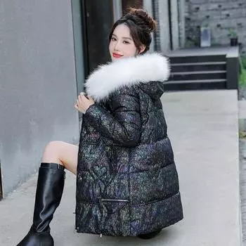 Зимнее женское хлопковое пальто с большими лацканами и приталенным кроем, средней длины, теплая одежда L красный